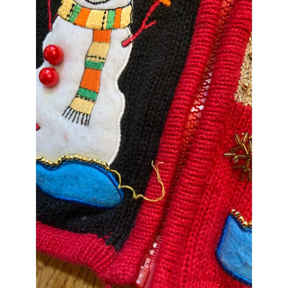 Ugly Christmas Holiday Party Sweater Color Block Snowman Trees Jingles Sz Medium - Picture 6 of 11